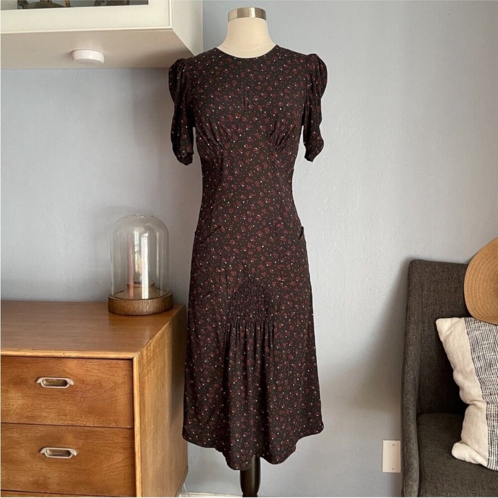 Rouje Norma Midi Dress Printed Black Red Size 34 / US 2